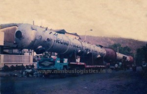 Cabin Cut method for Transporting Bullet shaped 145 feet long tanks on Low and Semi-Low Bed Trailers. From Rabale. Navi Mumbai, Maharashtra to Panipat, Haryana.
